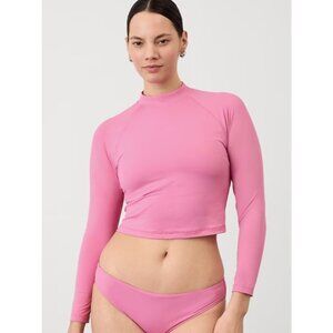 New Athleta M North Point Crop Rashguard Peonies Pink Medium